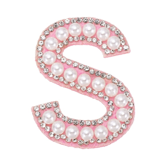 Uxcell Iron on Pearl Letter S Patches, Pearl Rhinestone A-Z Alphabet Self Adhesive Sew on Patches, Glitter Letter Applique for Clothes Fabric DIY Backpack, Pink