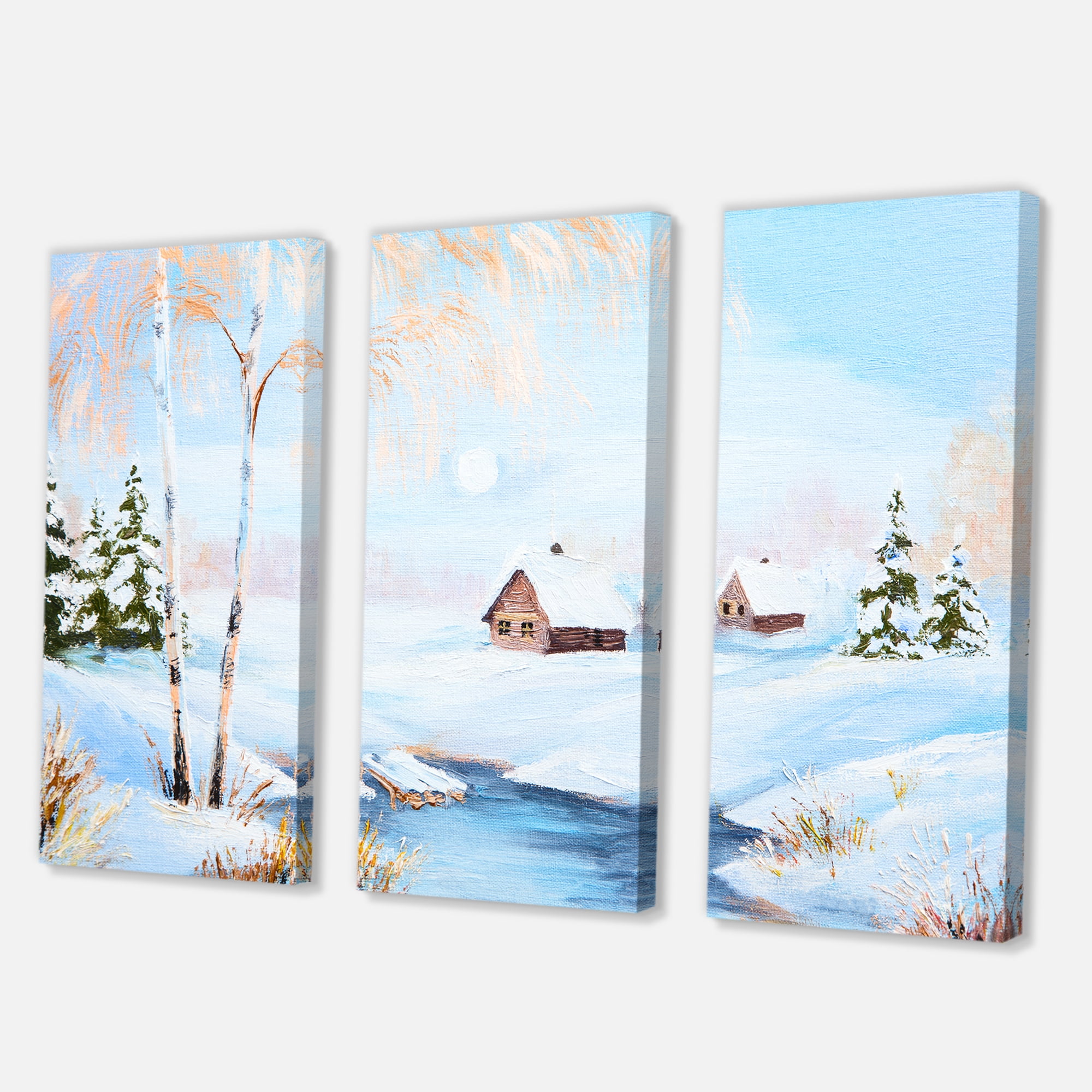 Designart ' Frozen River In The Forest Winter Landscape ' Lake House Canvas Wall Art Print