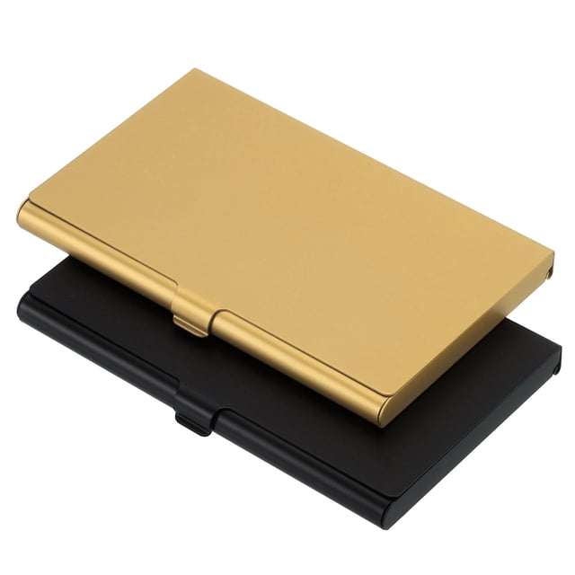 Soporte de tarjetas de presentación profesional, estuche delgado de aluminio para tarjetas de crédito, paquete de 2 en naranja y negro