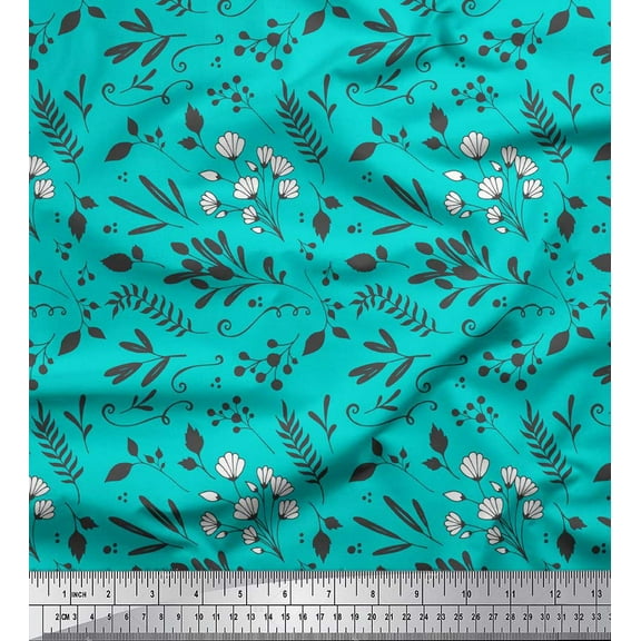 Soimoi Green Cotton Duck Fabric Berries & Leaves Print Fabric by The Yard 44 Inch Wide