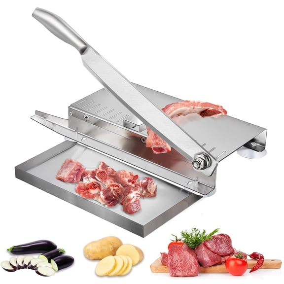 Manual Frozen Meat Slicer, Stainless Steel Bone Cutter Machine with Food Tray, Anti-Slip Food Chopper Slicer Machine Meat Cleavers, Meat Cutting Machine for Rib Fish Chicken Beef