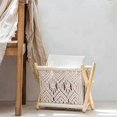 thumbnail image 2 of Boho Rope Woven Magazine Rack, Scandinavian Newspaper Rack, Foldable Wooden Storage Shelf Basket, Handmade Multi-Purpose Organizer for Home Decor, 2 of 5