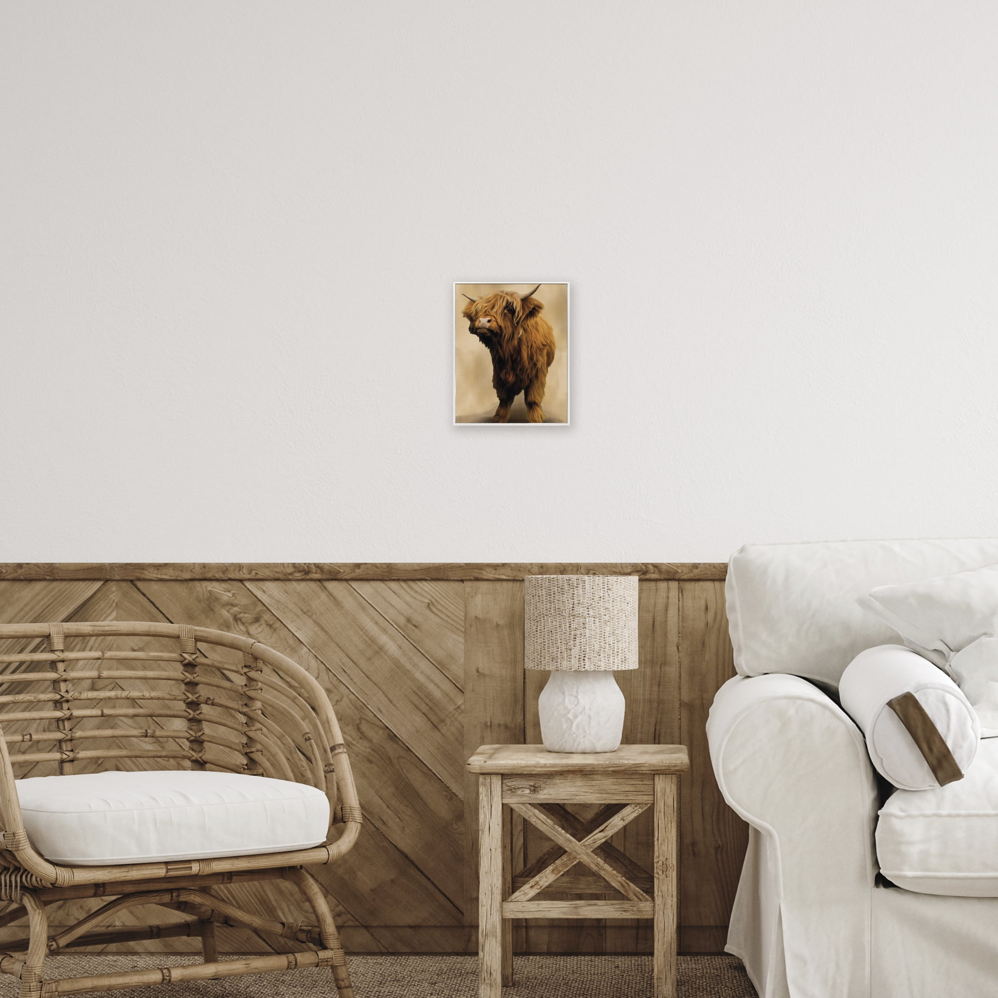 Stupell Industries Mini Highland Cow on Neutrals White Framed Giclee Art, design by Renel Peters