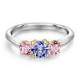 thumbnail image 3 of Gem Stone King 10K Two Tone Gold Blue Tanzanite and Pink Lab Grown Diamond Engagement Ring for Women | 0.96 Cttw | Round 5MM | Gemstone December Birthstone | Size 7, 3 of 6