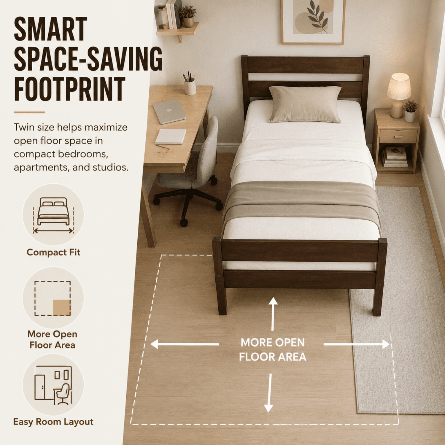 Miniyam Twin Bed Frame, Solid Rubber Wood Platform Bed with Headboard and Footboard, Espresso