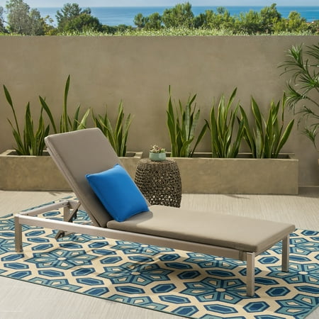 Bridget Outdoor Chaise Lounge with Cushion Khaki and Gray