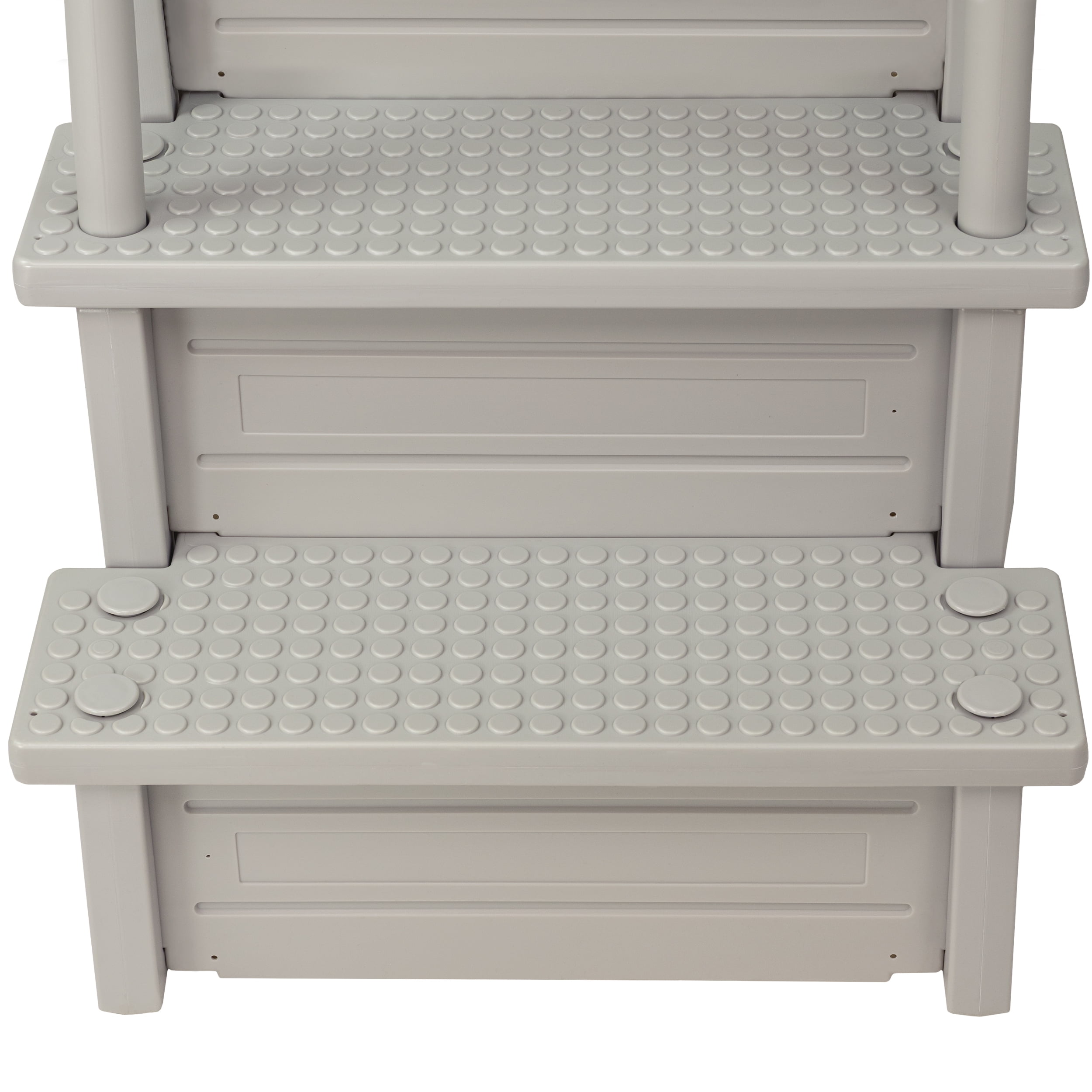 Aqua Select Cloud Gray Anti-Slip Pool Steps with Cloud Gray Steps and Pearl White Outside Flip-up Safety Ladder, 48-54"H