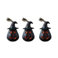 thumbnail image 1 of 3 Pack Halloween LED Pumpkin Lights Portable with Witch's Hat Ghost Face Flickering for Party Decor, 1 of 5