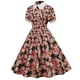 thumbnail image 2 of ICHUANYI Clearance Women Printing Short Sleeve Puff Sleeves Lace Zipper Dress A-Line Skirt(Hot Pink, M) ICHUANYI WER2023081106624, 2 of 9