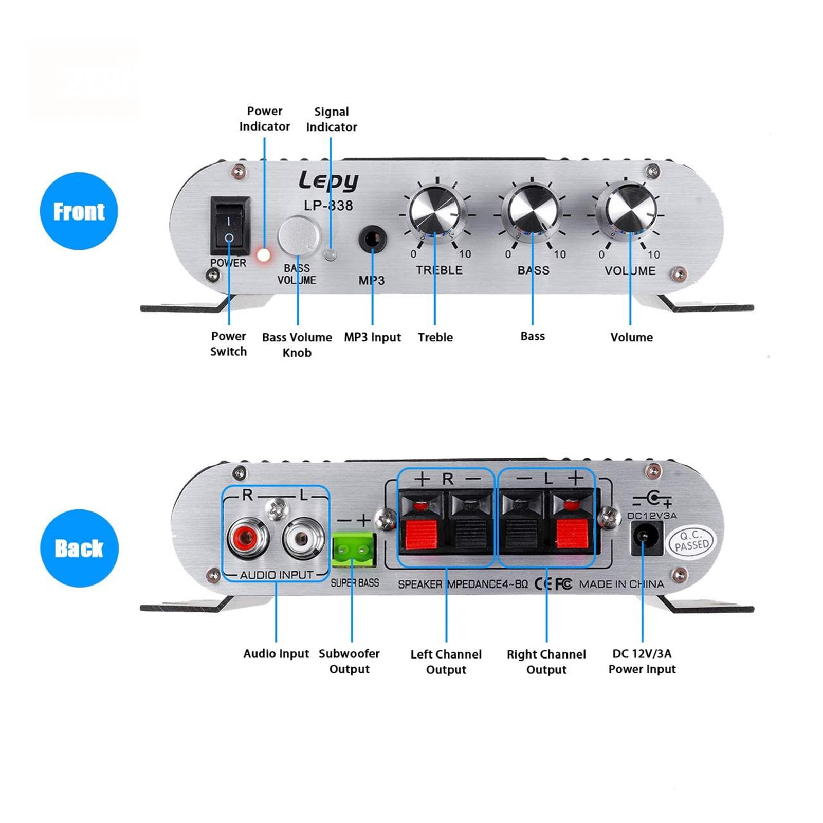 Upgrade 600W Bluetooth Power Amplifier 2.1 Channel Hi-Fi Stereo Speakers Amplifier Audio Sound Home Theater Amplifier Super Bass