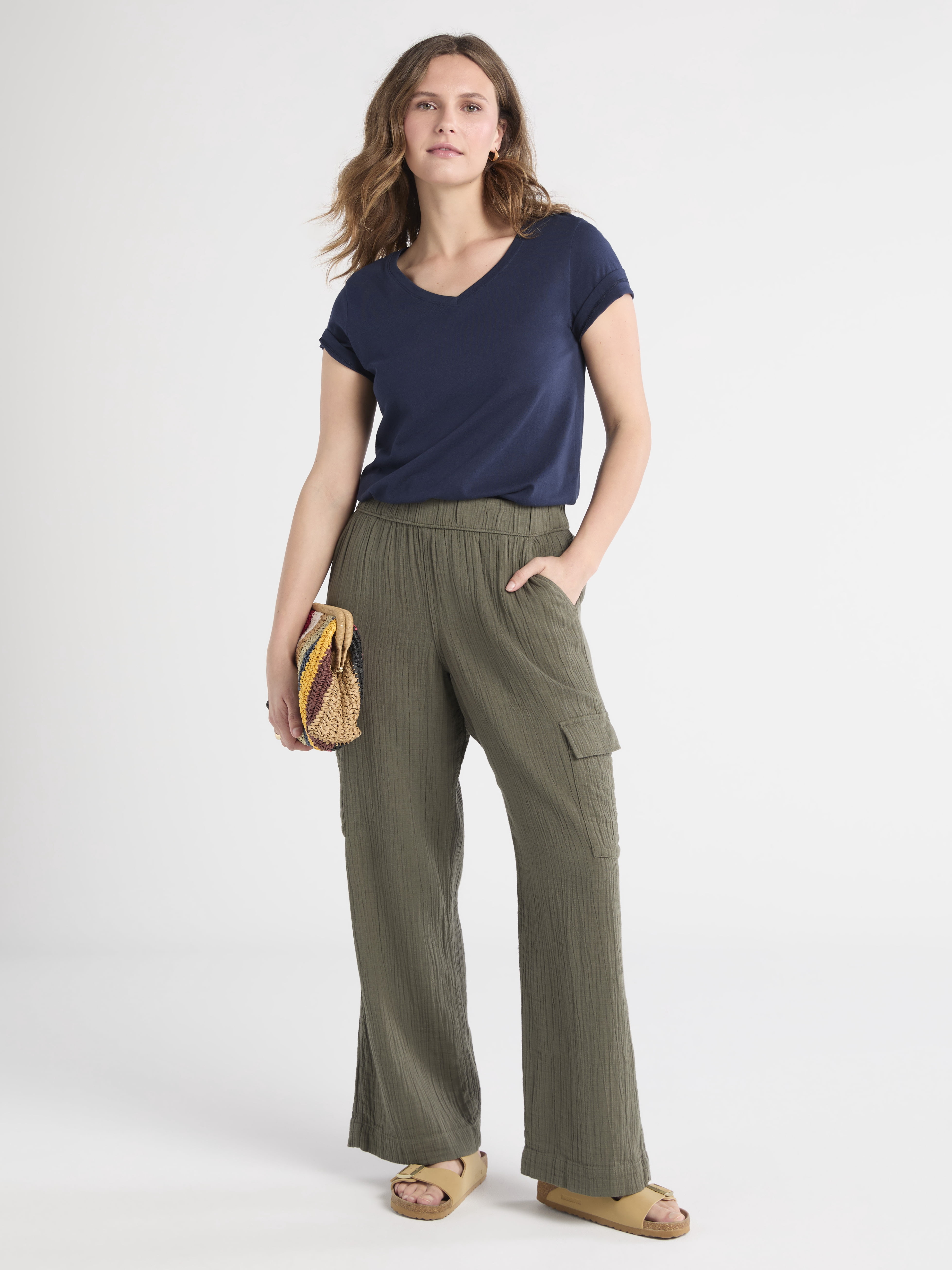Time and Tru Women's Cotton V-Neck Tee with Short Sleeves, Sizes XS-4X