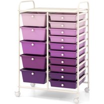 YSNW 15-Drawer Rolling Cart, Storage Carts with Removable Drawers & Steel Frame, Utility Cart on Lockable Wheels for Home, School, Office (Purple Gradient)