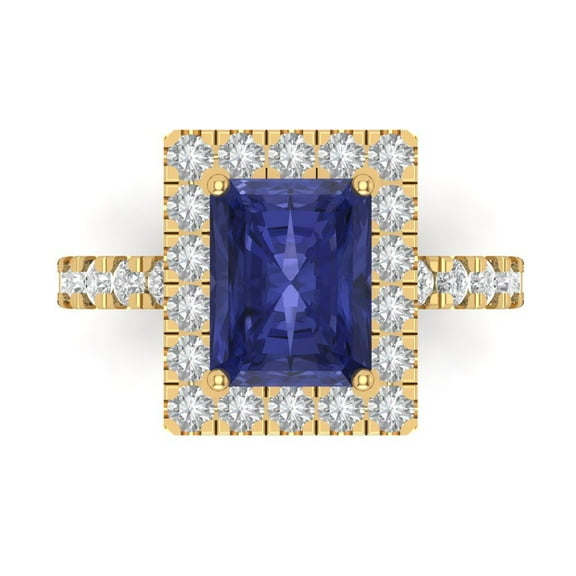 Solitaire with Accents Engagement Ring for Women - 3.84ct Simulated Tanzanite in 18K Yellow Gold Promise Ring
