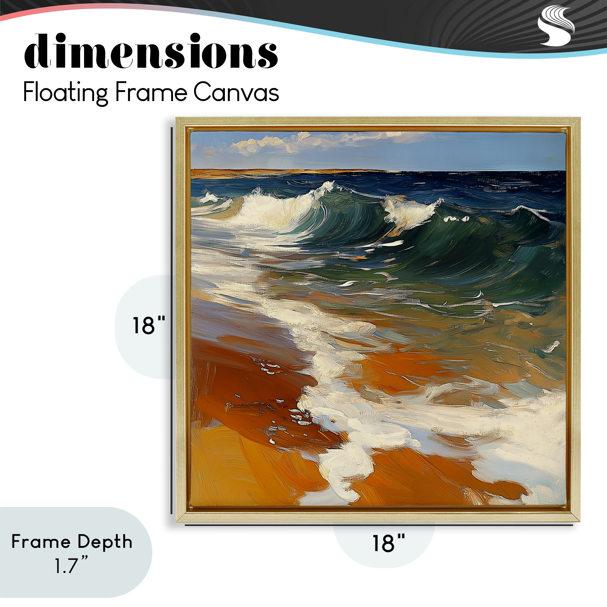 Stupell Industries Glassy Ocean Waves Break Gold Framed Floater Canvas Wall Art, design by Walker Noble