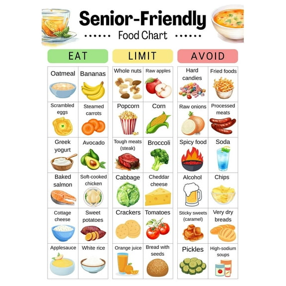 Food suitable for the elderly Healthy nutrition checklist poster meal planning healthy cooking poster, wall decoration suitable for kitchen living room bedroom poster