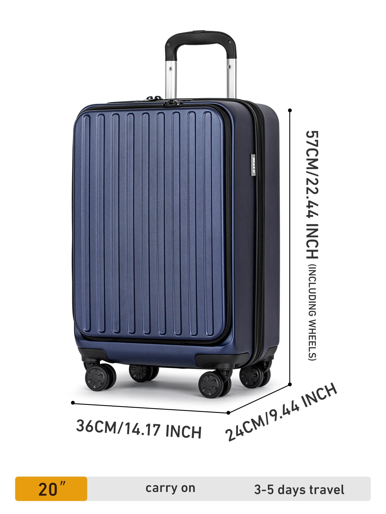 Front Open Carry On Luggage Laptop Compartment 100%PC TSA Lock Spinner Wheels 20" Lightweight Hardside Suitcase
