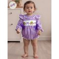 thumbnail image 5 of BemeyourBBs Newborn Baby Girl Mardi Gras Outfit They Found Me In A King Cake Bubble Romper Spring Summer Carnival Clothes Bow Front Ruffle Long Sleeve Bodysuit Headband, 5 of 8