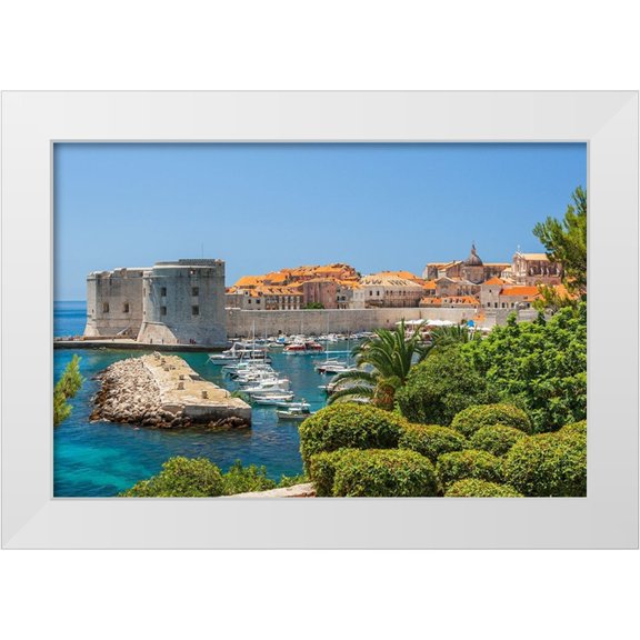 Haseltine, Tom 14x11 White Modern Wood Framed Museum Art Print Titled - View of boats in Old Port-Dubrovnik-Dalmatian Coast-Adriatic Sea-Croatia-Eastern Europe