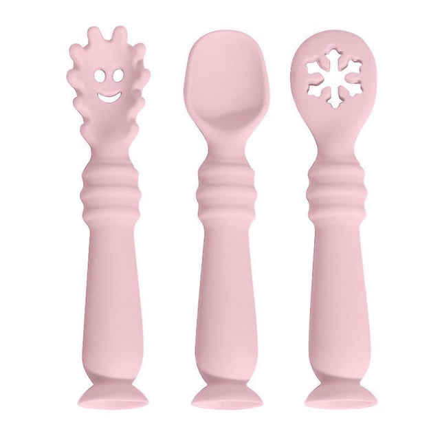 Cucharas Bebé Pack 3 Piezas, Kit Cubiertos Para Alimentación Complementaria, Silicona Grado Alimenticio Sin Bpa, Rosa