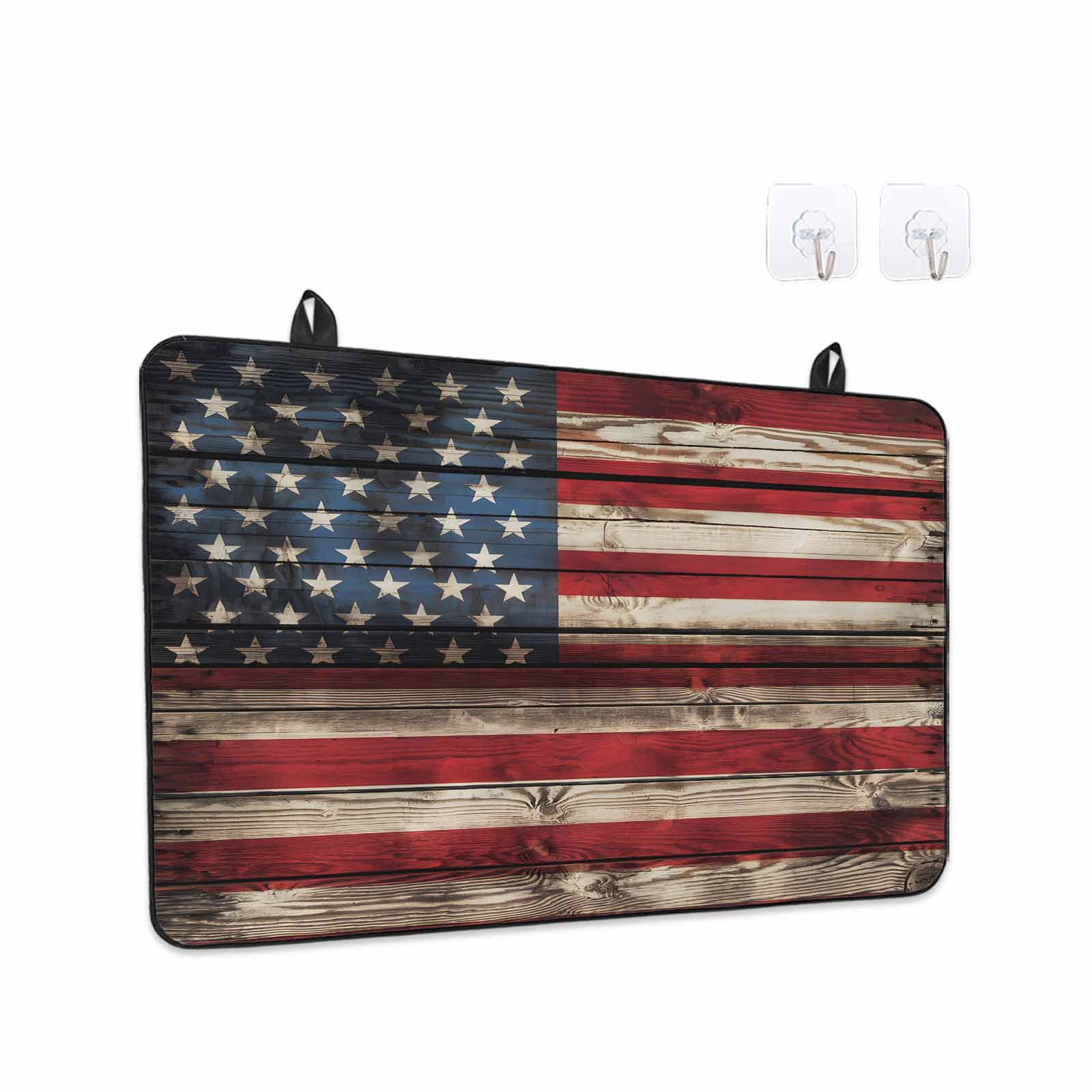 Retro American Flag Stove Top Cover for Electric Stove, Heat-proof & Non Slip Glass Top Stove Cover Protector, Red Blue Flag Vintage Wooden Kitchen Flat Cooktop Rubber Mat 24x21 Inches