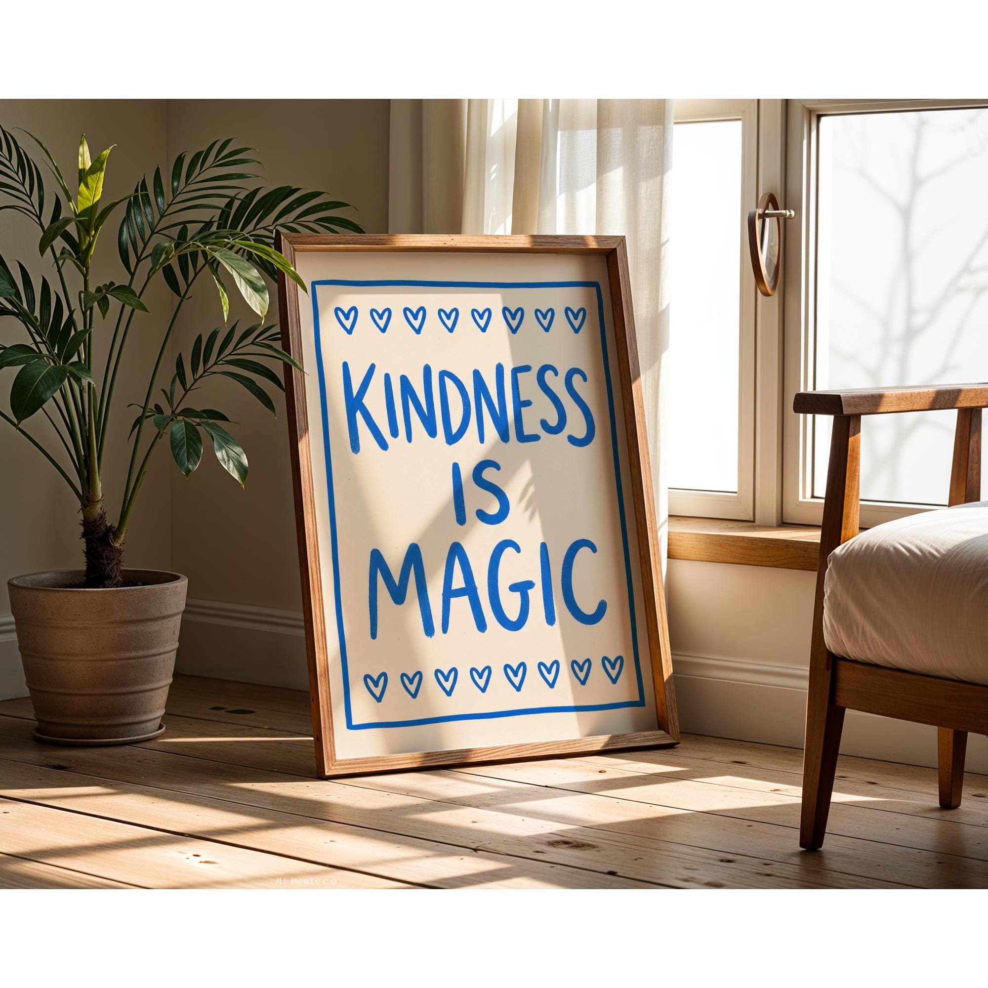 Kindness Is Magic Blue Hearts Motivational Living Room Bedroom Children S Inspirational Quote Poster Poster Print Only