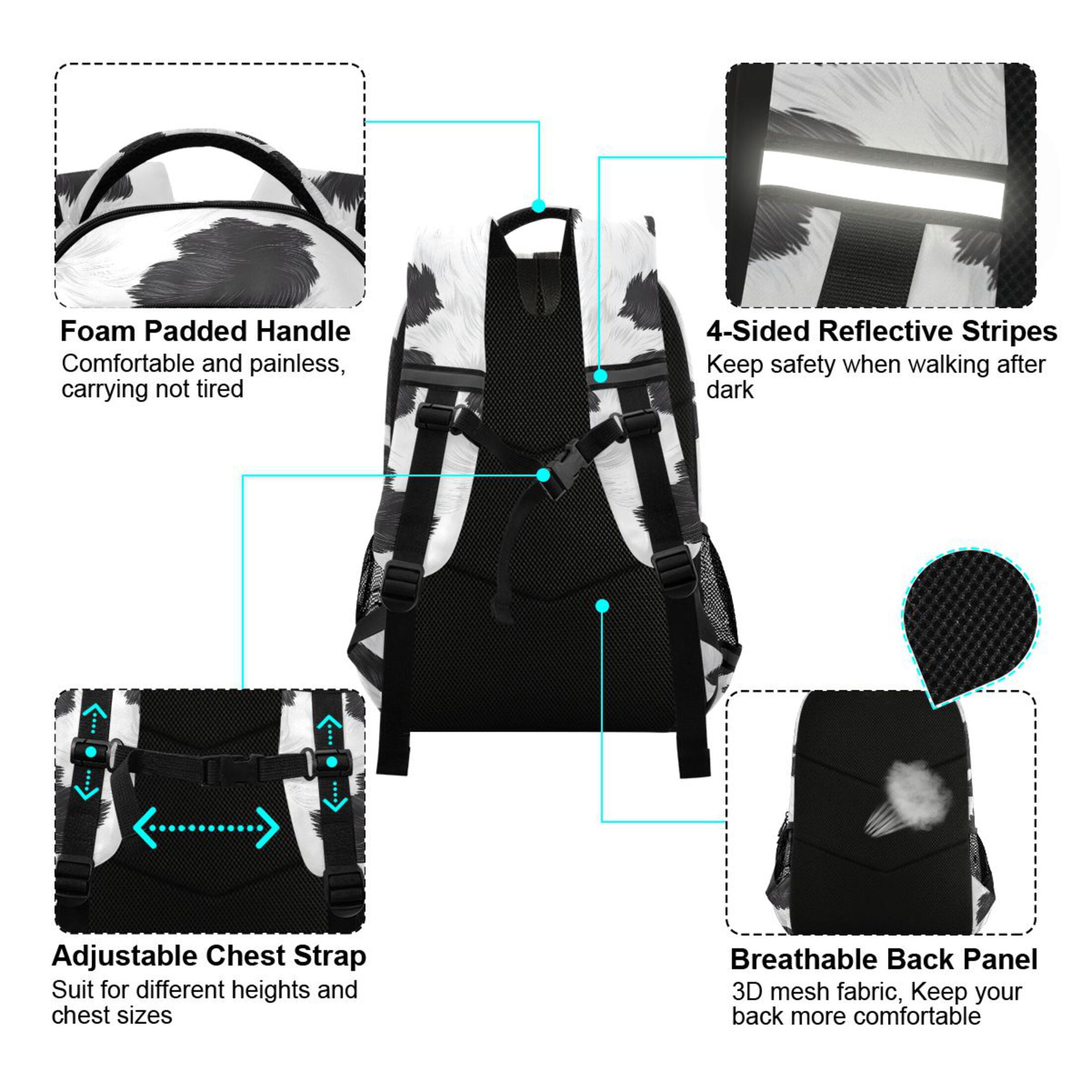 ALAZA Cow Print Backpack Elementary School Bag Bookbag Travel Rucksack
