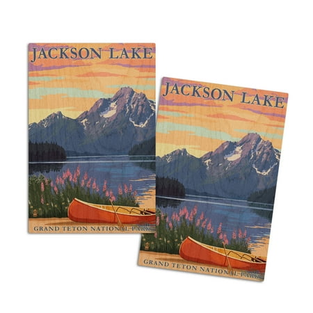 

Grand Teton National Park Wyoming Jackson Lake (4x6 Birch Wood Postcards 2-Pack Stationary Rustic Home Wall Decor)