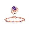 Gem Stone King 11.59 Ct Oval Purple Amethyst 18K Rose Gold Plated Silver Ring Bracelet Set