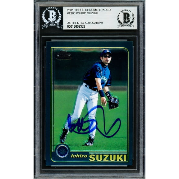 Ichiro Suzuki Autographed 2001 Topps Chrome Traded Rookie Card #T266 Seattle Mariners Beckett BAS 220240
