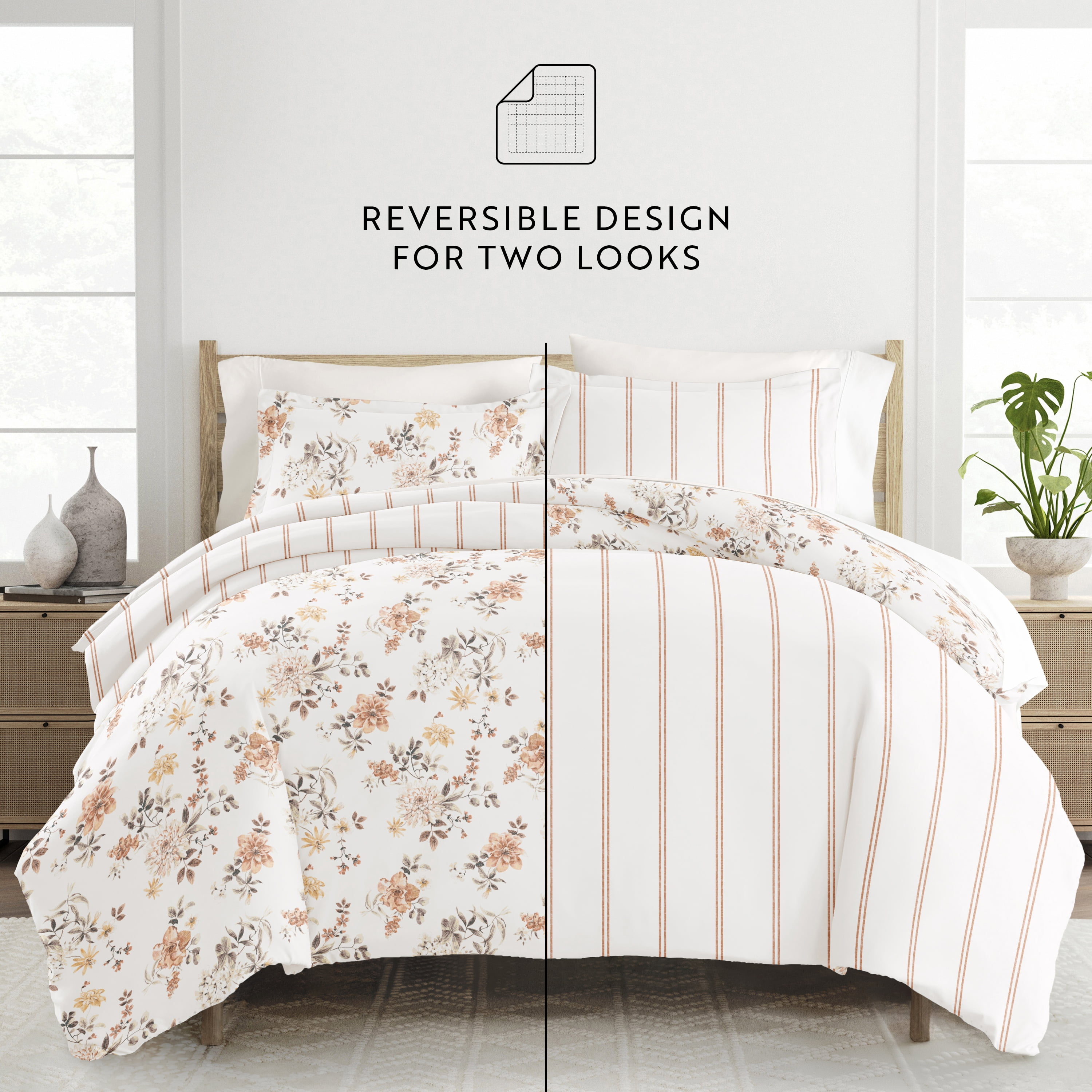 Noble Linens Sunset Garden Apricot 2-Piece Patterned Duvet Cover Set, Twin