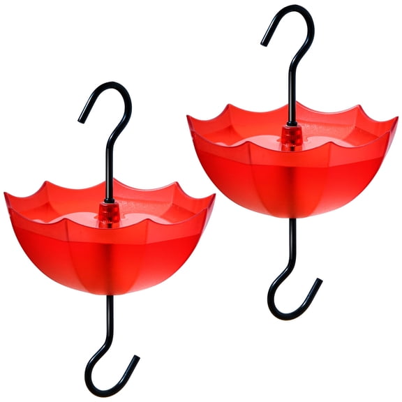 Ant Moat for Hummingbird Feeders Oriole Feeders, 5 OZ Large Capacity Clear Cup with Coated Hooks, Red Umbrella Design Garden Decor, Red