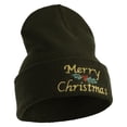 thumbnail image 4 of Merry Christmas Mistletoe Embroidered 12 inch Cuffed Knit Long Beanie - Olive XL-3XL, 4 of 5