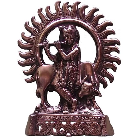 Royal Handicrafts Handcrafted Copper Finish Lord Krishna - Tabletop & Wall Hanging