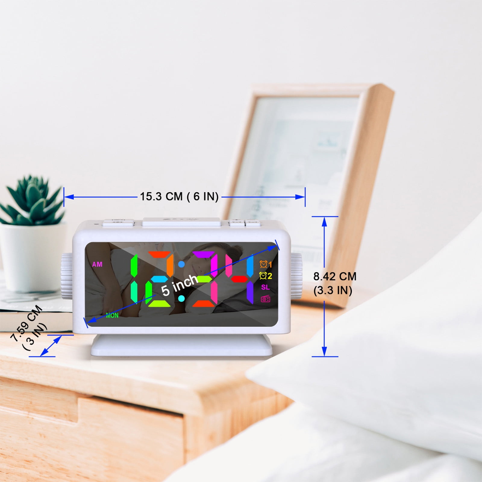 SINIMOKO Perpetual Calendar FM Radio Alarm Clock RGB Colorful Mirror Large Screen Display Electronic Clock Suitable For Giving Holiday Gifts,Father's Day Gifts for Brother