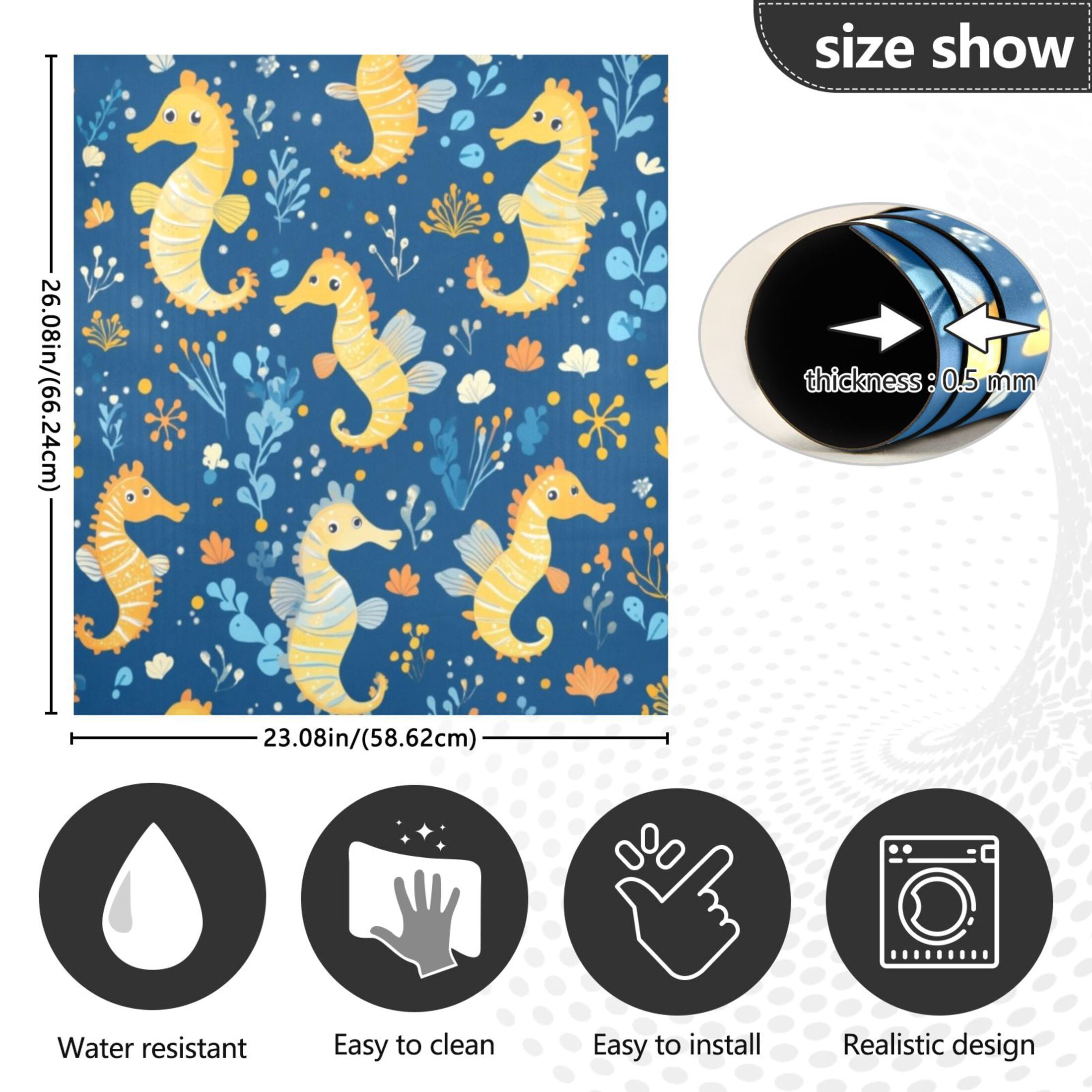 Dishwasher Magnetic Sticker 23x26 Inch Refrigerator Magnetic Sticker Washing Machine Magnetic Sticker Kitchen Panel Magnetic Sticker Home Decor Cartoon Yellow Seahorse