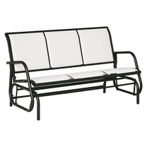 3-Person Patio Glider Swing - Cream White Outdoor Bench - Breathable Mesh, Metal Frame - Porch Swing for Backyard, Balcony, Garden