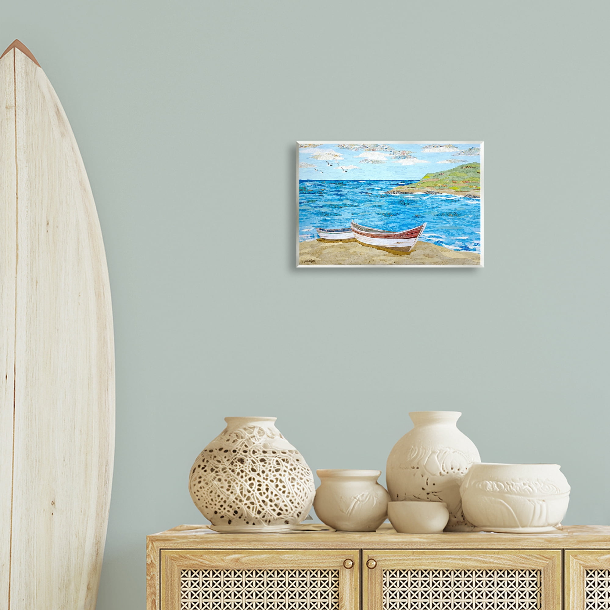Stupell Industries Mykonos Docked Boat Landscape Painting Unframed Art Print Wall Art, 15 x 10