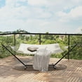 thumbnail image 6 of Towallmark 2 Person Hammock with Stand,&nbsp;Outdoor Double Hammock with Heavy Duty Steel Frame, 450LBS Capacity, Includes Breathable Net and Cushion, Free Standing Patio Hammock, White, 6 of 9