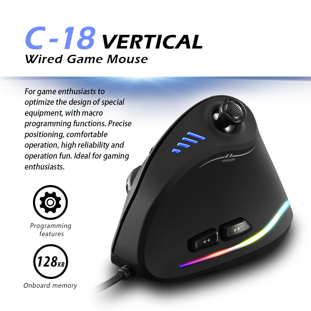 Zelotes C-18 Vertical Wired Gaming Mouse 11 Programmable Buttons Adjustable  10000DPI Laser Engine RGB Light Belt 128KB On-board Memory