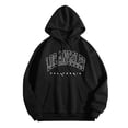 thumbnail image 2 of Women's Printed Pullover Hoodie, Winter Long Sleeve Casual Graphic Sweatshirt, Loose Fit Hooded Top Black,M, 2 of 3