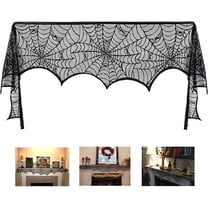 Vorkoi Halloween Fireplace Mantle Decorations,Black Lace Spiderweb Fireplace Mantle Scarf Cover Garland Festive Party Supplies 18 x 98 inch