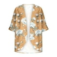 thumbnail image 3 of DDAPJ pyju Womens Chiffon Kimono Cardigan Dressy Casual 3/4 Sleeve Open Front Duster Cardigans Lightweight Beach Swimsuit Cover Ups 2025 Summer Resort Wear Brown S, 3 of 4