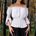 thumbnail image 3 of Women's Renaissance Shirt Ruffle Sleeve Off The Shoulder Peplum Blouse Retro Medieval Dressy Top, 3 of 5