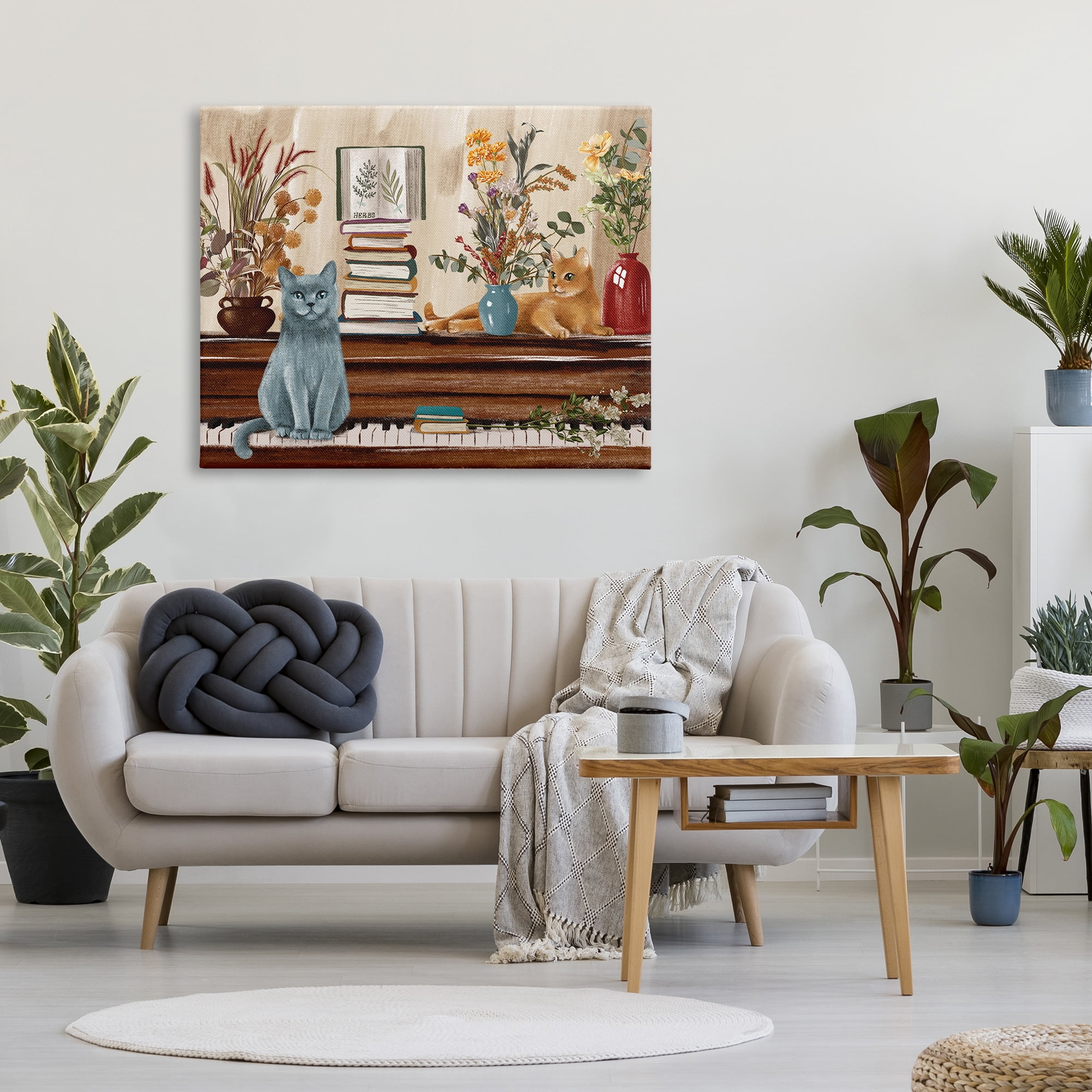 Stupell Industries Cats & Books on Piano Animals & Insects Painting Gallery Wrapped Canvas Art Print Wall Art, 48 x 36