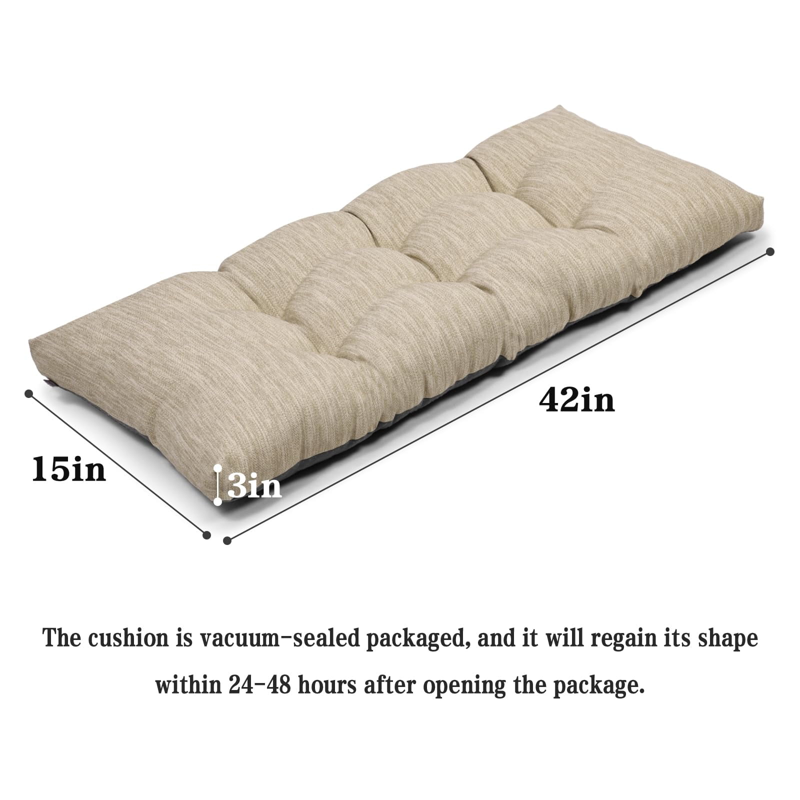 Baibu Tufted Bench Cushion Loveseat Cushion with Tires Suitable for Garden Patio Bench Indoor Furniture with Anti-slip Bottom, Beige, 42"x15"x3"