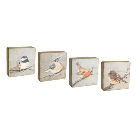 Home Decorative Bird Plaque (Set of 4) 8"H Wood