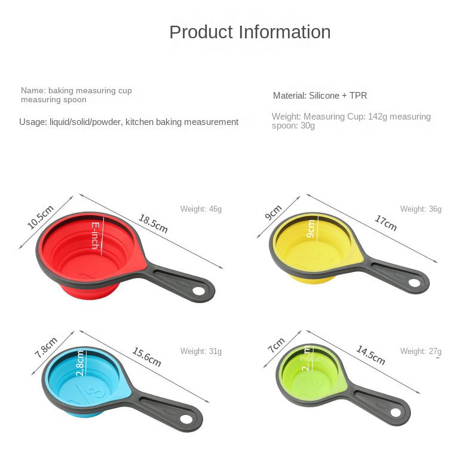 Collapsible Silicone Soft Measuring Cups and Measuring Spoons,8 pieces  Portable Food Grade Silicone Measurement Cup for Liquid & Dry Measuring  Baking