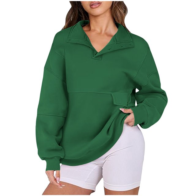 WEAIXIMIUNG Sweat à Capuche Zippé pour Femmes Léger Pull Uni Col en V Sans Capuche Manches Longues