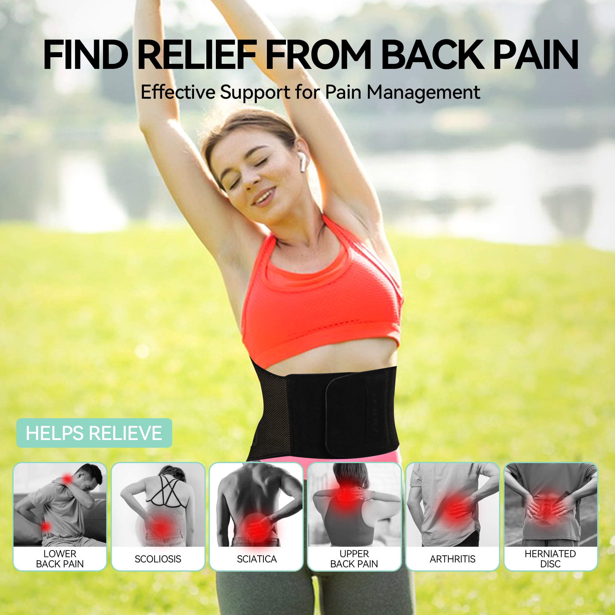GKTG Back Brace for Lower Back Pain Relief, Lumbar Support Belt for Men & Women, Back Support Brace for Herniated Disc, Sciatica