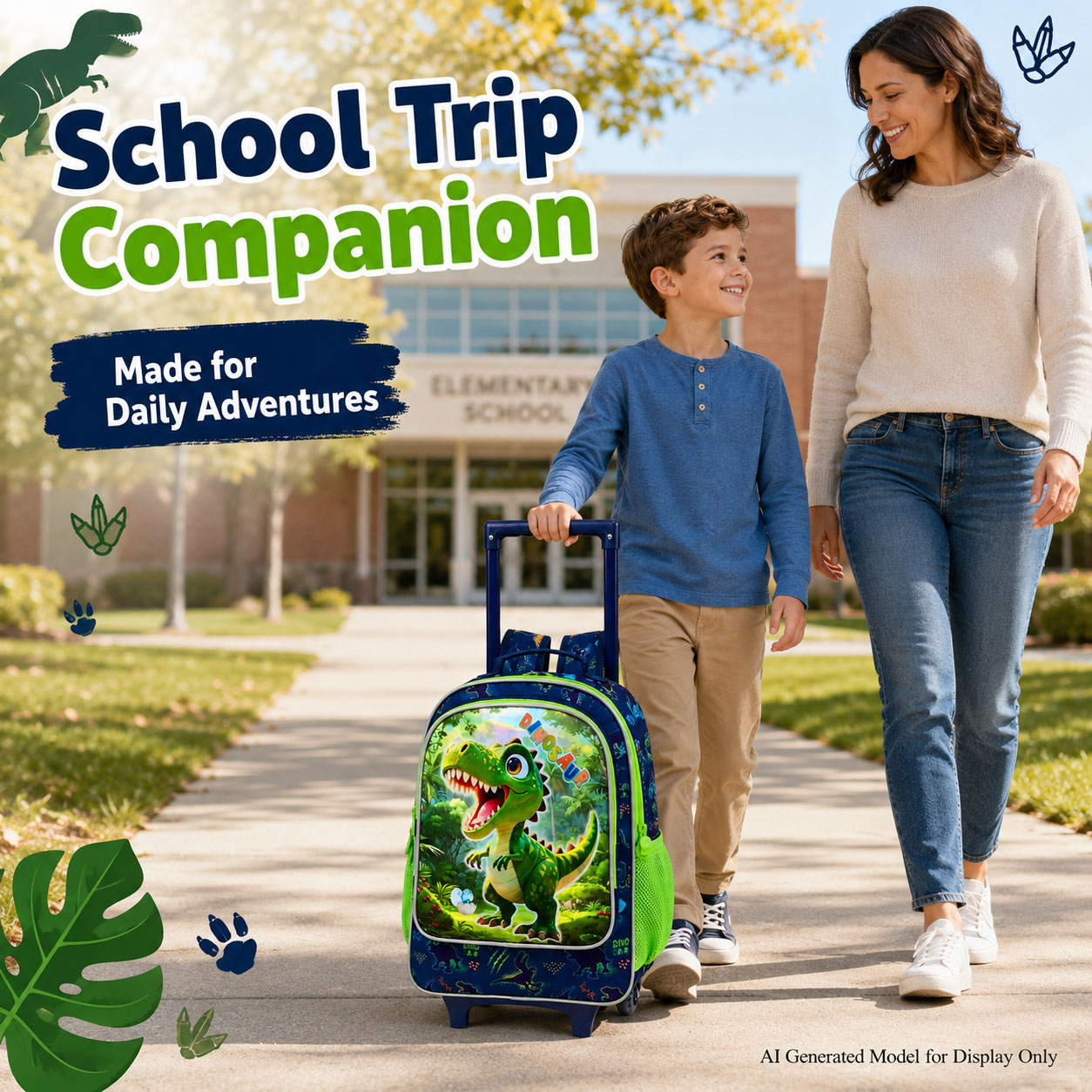 Set de 3 Mochilas con Ruedas para Niños, Bookbag de Dinosaurio con Ruedas, Bolso Escolar Rodante para Primaria y Preescolar 6